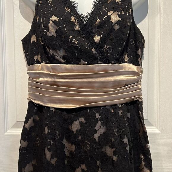 Joseph Ribkoff Black/Gold Lace‎ Sleeveless Moire Waist Midi Dress Size 10 - Picture 4 of 16